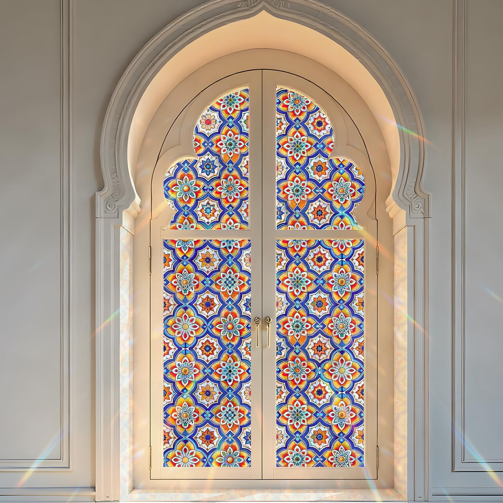 SOMWISE Rainbow Window Privacy Film,Heat Control,UV Blocking,Anti-Glare,Day & Night Privacy Protection & Decoration for Home, Bathroom,Glass Door,Static Cling,Renter-Friendly with Installation Tools Image