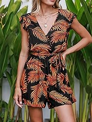 CUPSHE Women's Romper Tropical Flutter Sleeve Boho