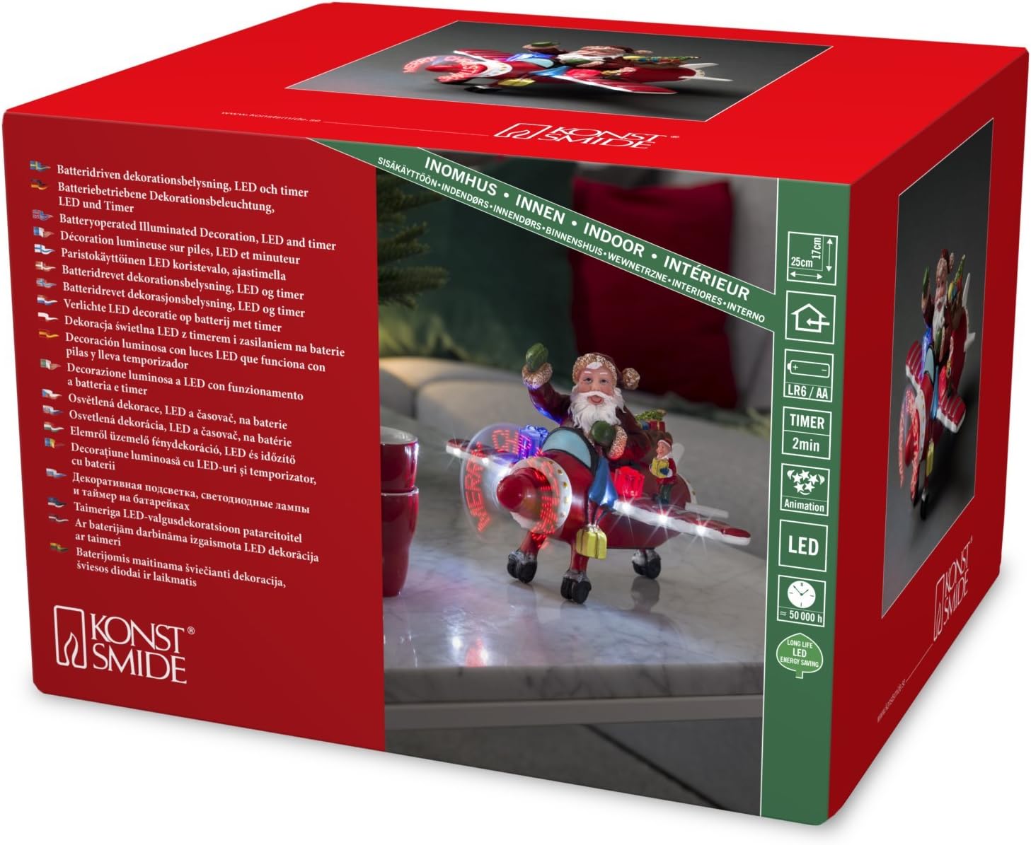 Konstsmide Christmas Lights"Santa in Plane" Christmas Ornament Decoration/Aninmated/Sound Activated Motif/Battery Operated: 3Xaa (Excl.)/Christmas Scene Warm White Diodes, 4200-000