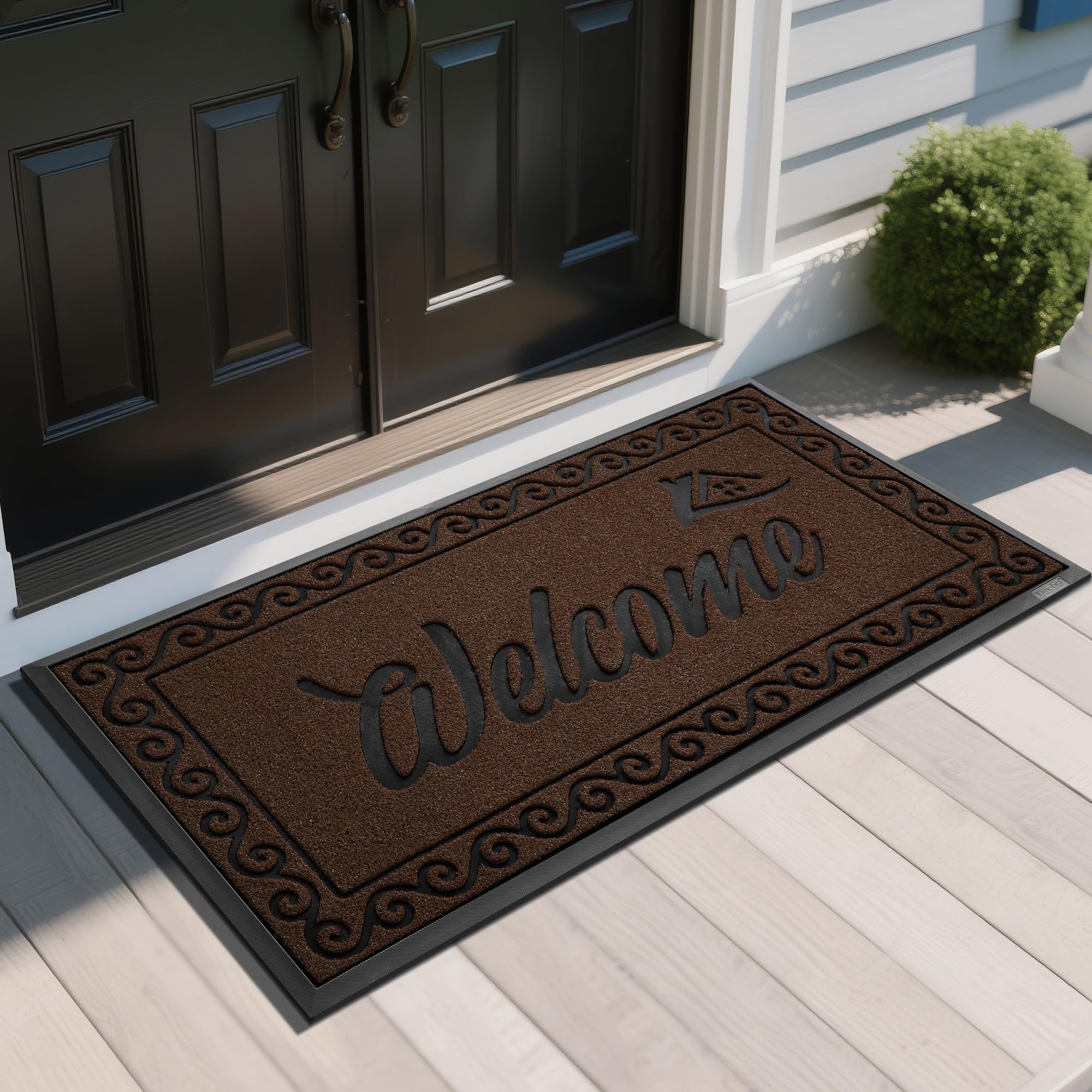Yimobra Welcome Mat, Heavy Duty Sturdy Door Mats for Home Entrance Outdoor Indoor, Front Doormat for Outside Patio Floor Entry Porch Garage Office, Waterproof, Low Profile, 47 x 24, Coffee Image