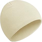 100% Cotton No Cuff Beanie Hat for Men Women, Cuffless Soft Warm Unisex Ribbed Knit Winter Fisherman Skull Cap