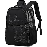 QIXIHU Mesh Backpack for Girls Boys Kids, Heavy Duty Mesh Bookbag, Net Backpack See Through for School,Beach,Swimming,Work,Travel (Black)