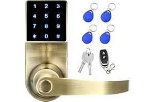 COLOSUS NDL319 Electronic Trusted Digital Keyless Door Lock for Home & Office Security, Touchscreen – 50 User Codes + 4 Key Fobs + 1 Remote + 2 Keys (Gold) …