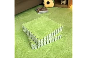 smabee Interlocking Carpet Shaggy Soft EVA Foam Mats Fluffy Area Rugs Protective Floor Tiles Exercise Play Mat for Children Kids Room Home Parlor Bedroom (12 pcs, Green)