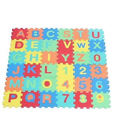Alphabet Numerals Puzzle Play Mat, Kids Alphabet and Numbers Puzzle Mat, Multi Color (36 Pieces),Size-8x8