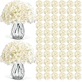 Auihiay 104 PCS Silk Hydrangea Artificial Flowers, Artificial Hydrangea Flowers with Stems, Fake Hydrangea Flowers For Decoration, Wedding Centerpieces, Arch, Background Decoration, Garden (Champagne)