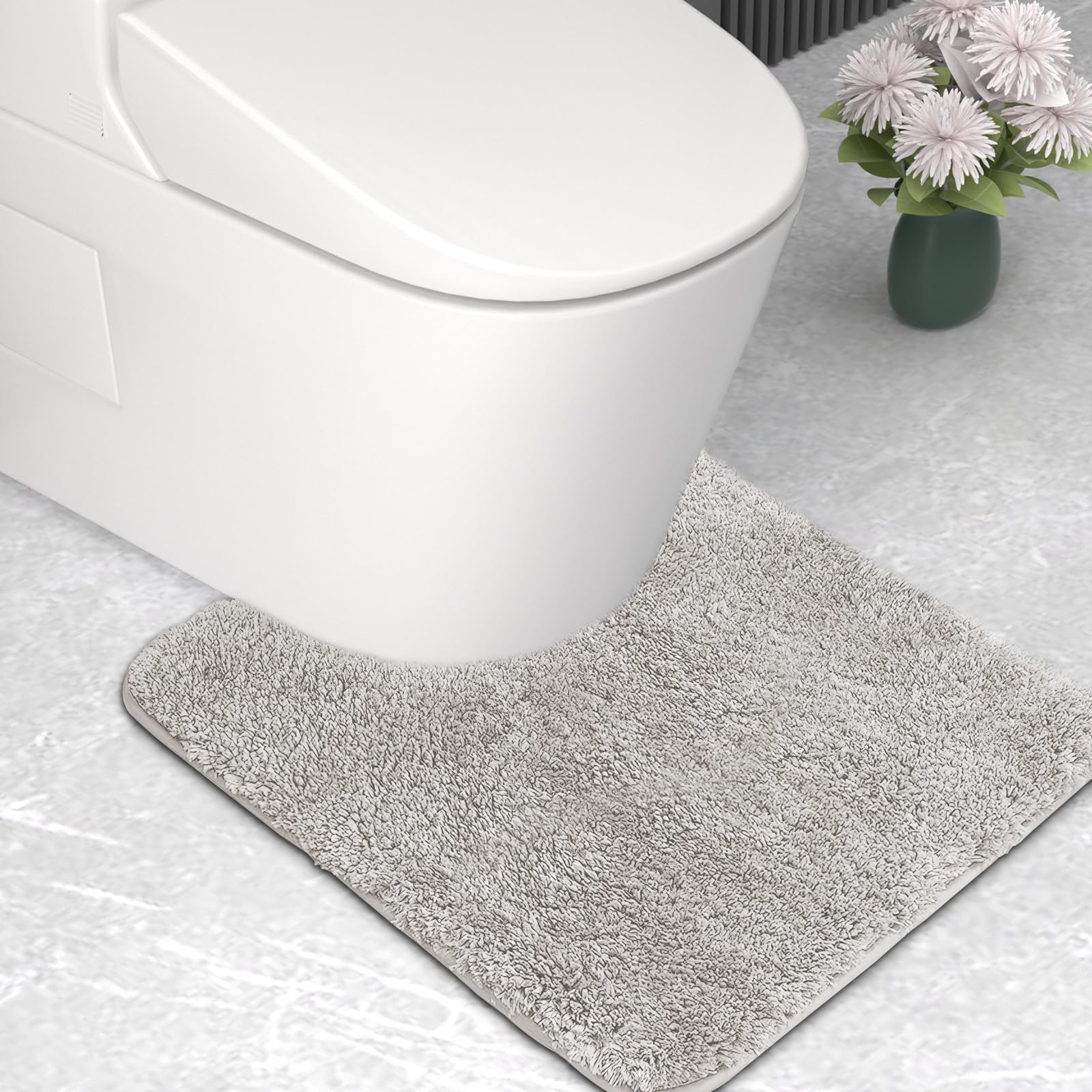wyewye Microfibre Bath Mat, Toilet Mat, 2cm Super Thick Bath Rug, Super Absorbent Bathroom Rug 50x50cm U-shape, Light Grey