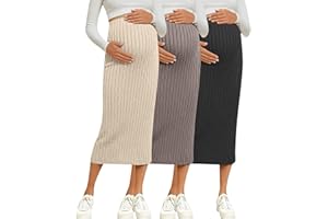 Huukeay 3 Pack Women's Maternity Skirt Over The Belly Adjustable Midi High Waisted Ribbed Stretchy Pregnancy Pencil Skirt