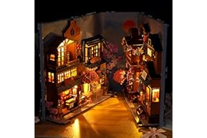 TOMYOUNG DIY Book Nook Kits, 3D Wooden Puzzles Bookshelf Insert Decorative Bookend Model Kits with LED,DIY Diorama Dollhouse Kit Crafts Hobbies Home Decor for Girls Women(Sakura Alley)