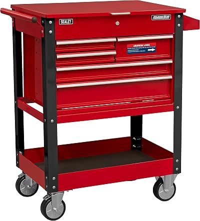 Sealey Heavy Duty 5 Drawer Tool Parts Trolley Lockable Top Mobile Workshop