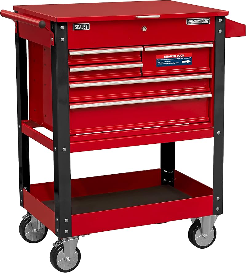 Sealey Heavy Duty 5 Drawer Tool Parts Trolley Lockable Top Mobile Workshop