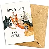 Podagree Hayyy There! Happy Birthday – Funny Horse Birthday Card with Cute Horses Illustration – Humorous Greeting Card for Horse Lovers, Friends, and Family - Envelope Included - 8x5.3 Inch
