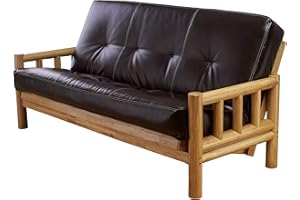 CORDOVA FUTONS Chalet Complete Futon - Frame and Mattress Set - Log Like with Innerspring Full Size Sofa Bed Sleeper (Leather Java)