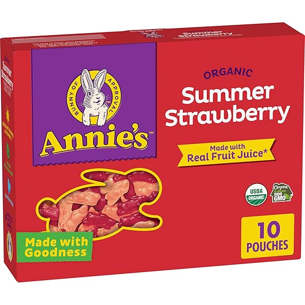 ANNIE’S ORGANIC BUNNY FRUIT FLAVORED SNACKS, SUMMER STRAWBERRY, GLUTEN FREE, 10 POUCHES, 7 OZ