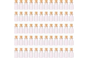 MaxMau 64pcs 1ml Tiny Vials with Cork Stoppers and Eye Screws,Mini Glass Bottles Small Jars for DIY Art Crafts Project Jewelry Pendant Party Favors