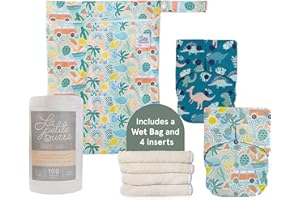 LA PETITE OURSE 2 One Size Snap Diapers with 4 Bamboo Inserts - Cloth Diapers for Babies - 100 Sheets (Diaper Liner Roll) + 1