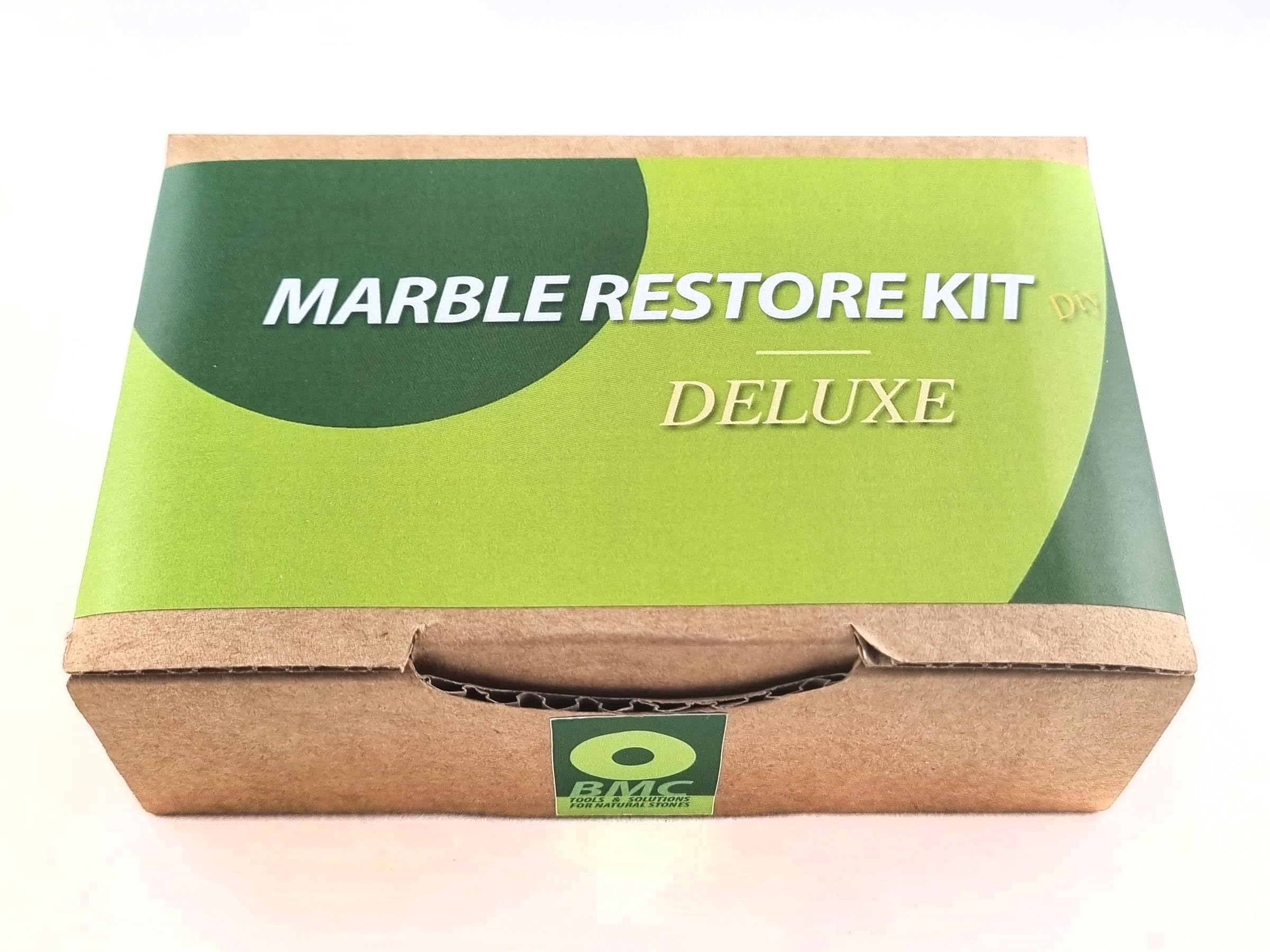 BMC Mable Restore DELUXE Kit hand marble polishing to remove dullness, scratches, corrosions, encrustations and redo the polishing on marble tops, includes polishing powder 100 g