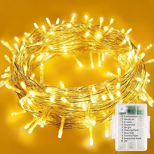 Vulisox Fairy String Lights Battery Operated, 100 LED 10M Silver Wire Fairy Lights with 8Mode/IP44 Waterproof, Twinkle Lights for Christmas, Garden, Home Indoor Decoration(Warm White)