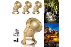 MIK Solutions Waterproof Underwater Light 113 (4 Pack) Solid Brass 7W MR16 LED Bulb Pond Light Submersible Waterfall Pool Fountain for Beautiful Bright Long Lasting Home Garden Patio Pool