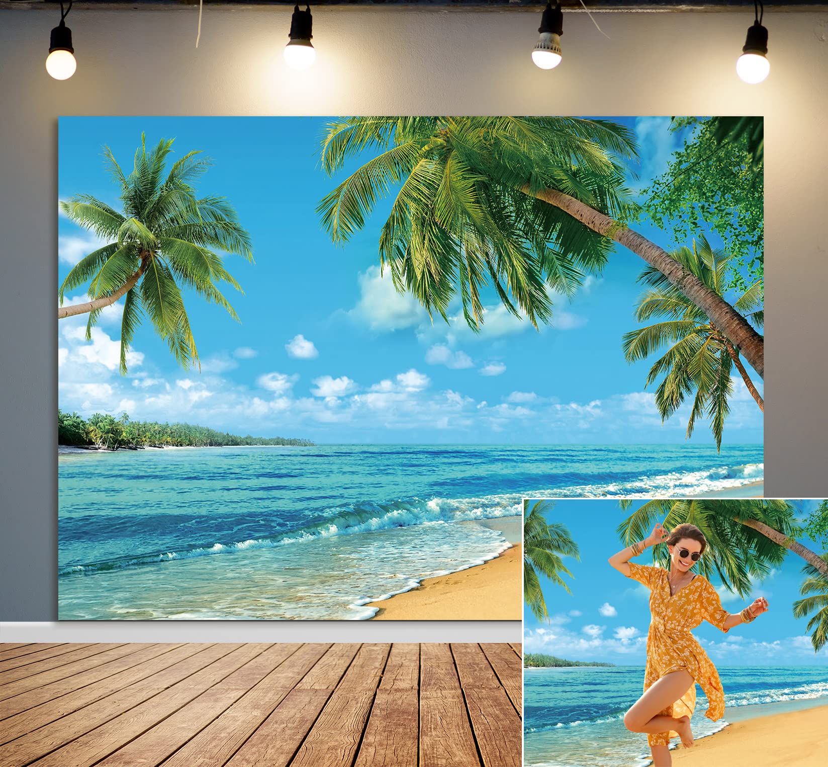 BINQOO 8x6ft Beach Backdrops Summer Tropical sunset hawaii palm tree Background garden Photo Props for Studio,caribbean Party photo backdrop