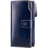 Itslife Womens Wallet RFID Blocking Large Capacity Luxury Wax Genuine Leather Wallets Clutch Wallet Ladies Card holder