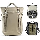 PGYTECH OneGo Roamer Tote Camera Backpack, 18L Dual Carry Tote Bag Khaki | Water-Resistant Daypack for DSLR/Mirrorless Cameras, DJI Mavic Drone, 15" MacBook Air, Tripod Holder, Side/Top Access