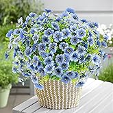 ATTGREAT Artificial Flowers Outdoor Faux Plants UV Resistant Fake Patio Flowers Plastic Greenery Plnats Outside Bulk for Spring Garden Hanging Planter Home Vase Decor, 12 Bundles (Blue)