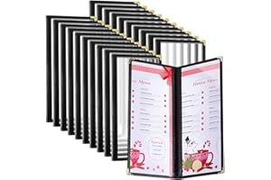 Ziliny 20 Pcs 4.5 x 11 Inches Transparent Restaurant Menu Holders Clear Menu Covers with Metal Corners Black Folder Menu Book Menu Sleeves for Wine Drinks Coffee Bars Restaurant (2 Page 4 View)