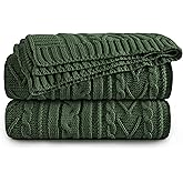 Aormenzy Green Cable Knit Throw Blanket Oversized 60" x 80" Super Soft Comfy Knitted Blanket for Couch Bed Sofa, Twin Size
