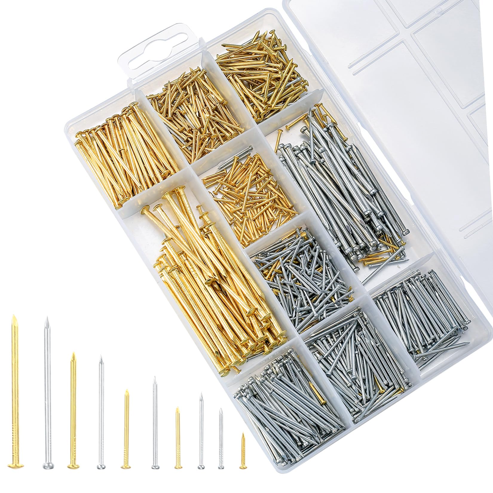 1000 Pcs Assorted Nails for Wood, Nails for Hanging Pictures, Masonry Flat Head Pin Nail for Wall Fence Tacks, Hardware Nail for Woodworking Home Decor Construction