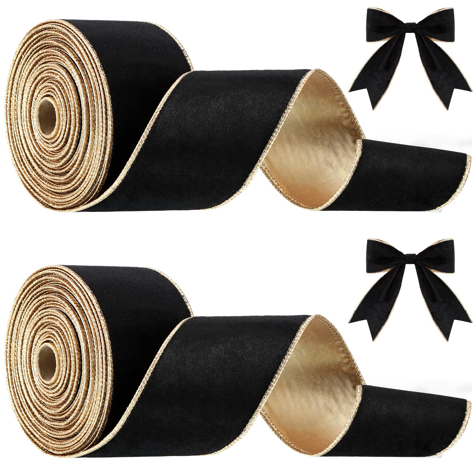 Photo 1 of Lyrow 2 Rolls Christmas Velvet Ribbon 2.5 Inches Velvet Satin Vintage Wide Wired Edge Wrapping Ribbon for Wreath Making and DIY Crafts Wedding Decorating Xmas Gift Wrapping Bow(20 Yards,Black)