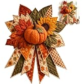Oversized Patchwork Bow Sewing Kit, Farmhouse Fabric Folded Wreath，Pumpkin | Door Hanging Craft Set, Pre-Cut Fabric Strips, DIY Craft Supplies, Easy Beginner Craft, Cozy Farmhouse Charm