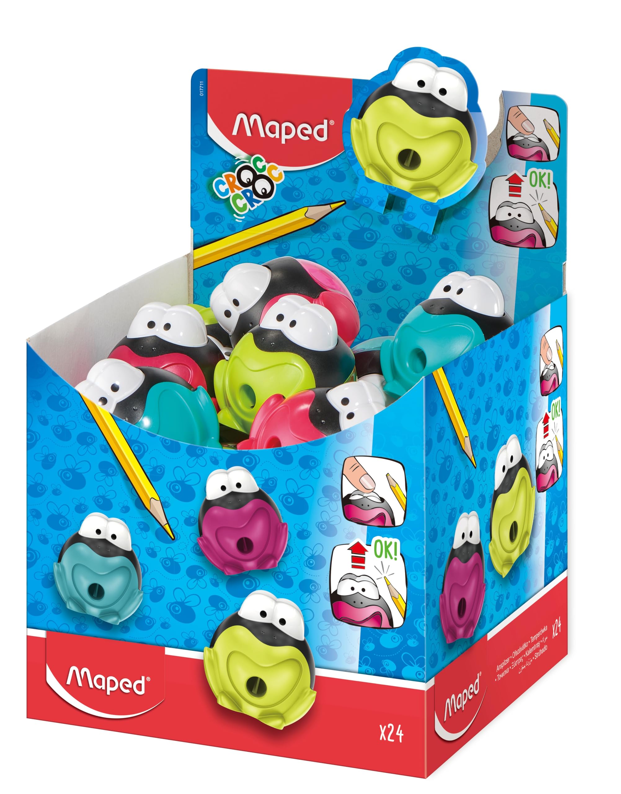 Maped Croc Frog Pencil Sharpener for Thin Pencils with Pencil Sharpener, Assorted color