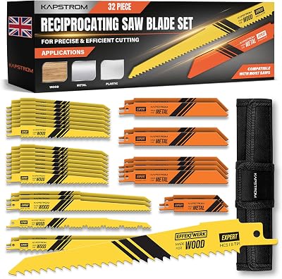 KapStrom Reciprocating Saw Blade Set 32 Pcs Heavy-Duty HCS Bi-Metal Wood Metal