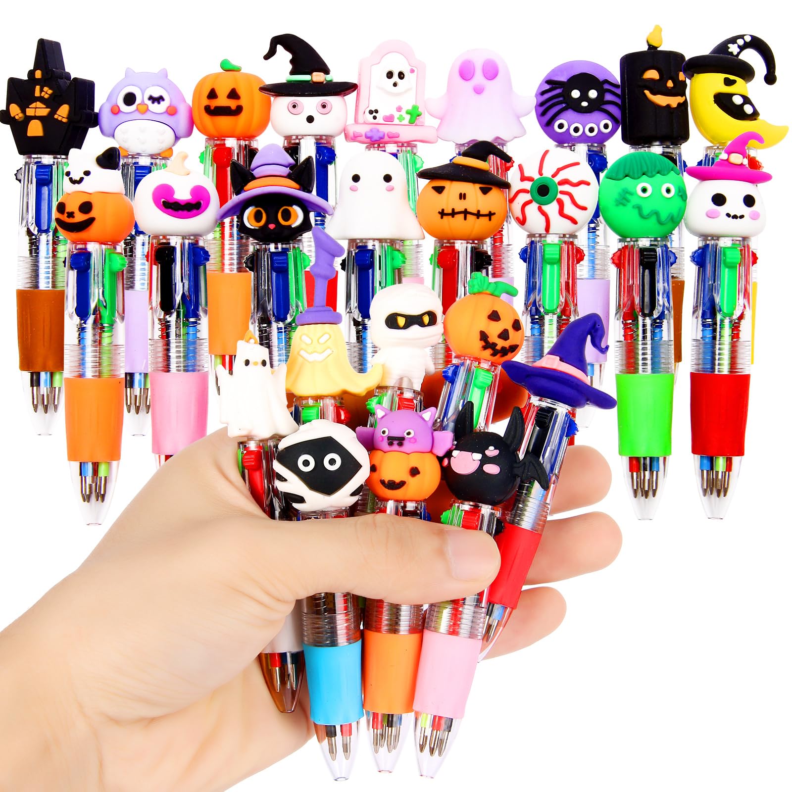Photo 1 of LiYiQ 25 Pcs Halloween Colorful Multicolor Pen in One Cartoon Cute Fun 4-in-1 Cute Pens Bulk Kawaii Pumpkin Ghost Bat Shape Cool Ballpoint Pens for Kids Fun Gifts