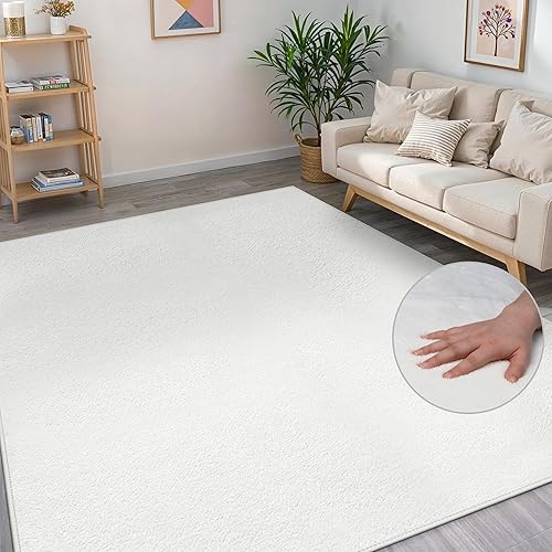 BEIMO Washable Rugs Living Room 60X110CM, Creme Area Rugs for Bedroom Non Sheeding, Large Anti Slip Low Pile Carpet Modern Fluffy Shaggy Rug for Dining Room, Kids Bedroom