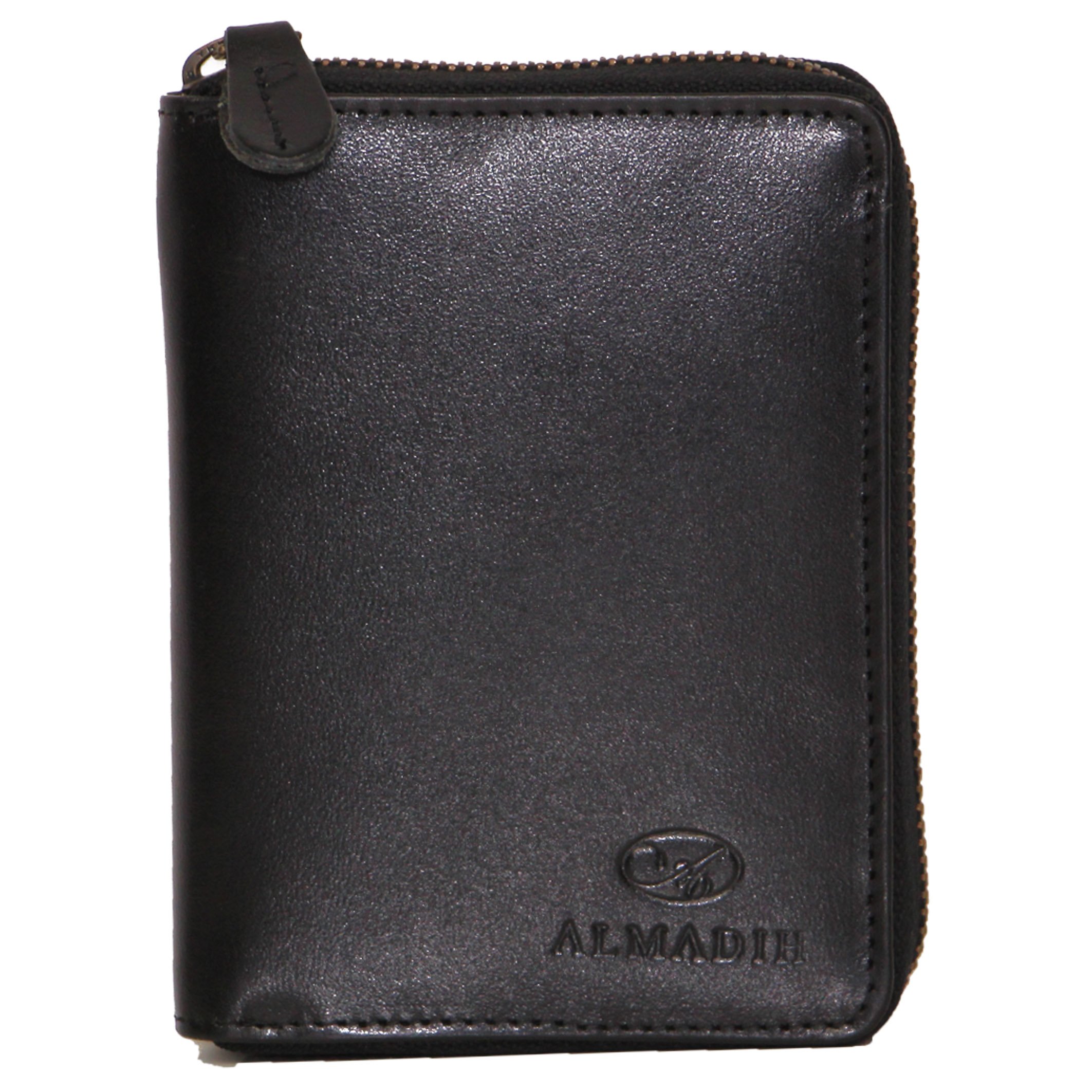 ALMADIH Premium Leather Wallet Portrait Format with Zip 17 Card Slots in Gift Box in Brown or Black P2H-RV - Leather Men's Women's Wallet Purse, P2h-rv Black, 10x13x2,5 cm, Vintage
