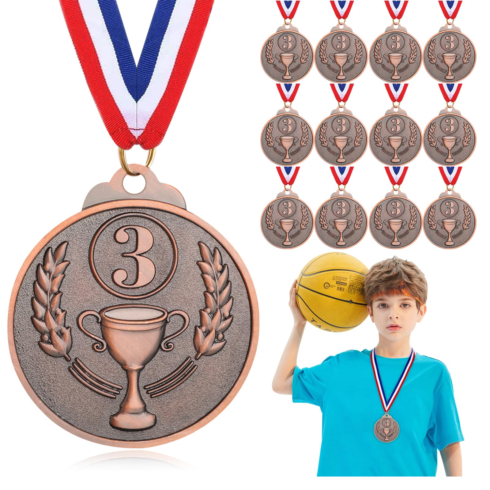 Hianjoo 12-Pack Medals for Teenager,Bronze Metal Medal Sports Day for Sports Day Prizes, Gymnastics Competitions, Party Gifts, Adults (Bronze)