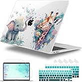 Lepeoac for MacBook Air 13 Inch Case 2020-2018 (A2337 M1 A2179 A1932), Shockproof Hard Shell Cover with Screen Protector, for Retina Display & Touch ID–Protection for MacBook Air - Elephant & Giraffe