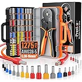 Preciva Ferrule Crimping Tool Kit - AWG 28-5 Self-Adjusting Ratchet Crimper with 1010Pcs Single & 265Pcs Twin Ferrules | Wire