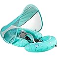 Mambobaby Float Baby Pool Float with Canopy & Tail Portable Baby Float Self-Inflating Compressible Folding Swimming Floating Bed Water Swim Float for Infant Toddler 3-24 Momths, Green