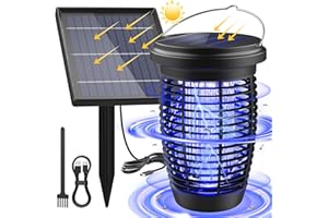 PALONE Solar Bug Zapper 2-in-1 Mosquito Killer Lamp Indoor 4500V Fly Zapper Outdoor Solar Powered with Ground Pole Type-C Rechargeable Insect Fly Trap with UV Light for Home Patio Backyard Camping