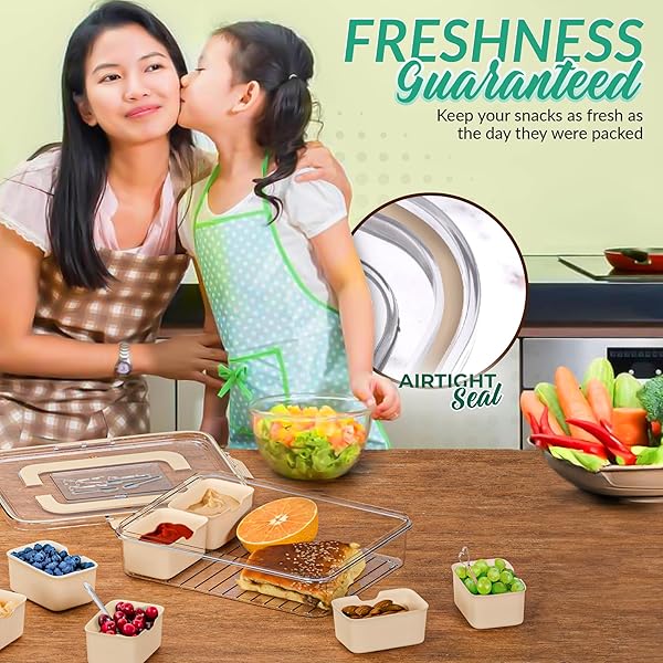 ZELECKS 2-PACK PORTABLE SNACKLE BOX CONTAINER WITH 8 SPACIOUS COMPARTMENTS FOR FRUITS, VEGGIES, NUTS, CANDIES AND SNACKS