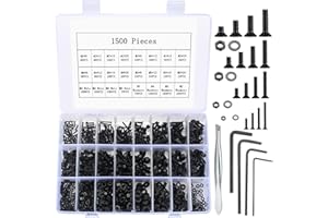 BJBJJIU 1500 Pcs Flat Head Hex Socket Head Cap Screws Bolts and Nuts and Washers Assortment Kit, M2 M3 M4 M5 Alloy Steel Countersunk Head Screws Nuts and Bolts and Flat Washers Set