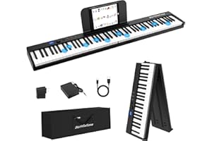 MELWINFOREE Portable Weighted 88-Key Folding Digital Keyboard Piano, Full-Size, Wood Grain, MIDI Bluetooth, for Adults, Beginner