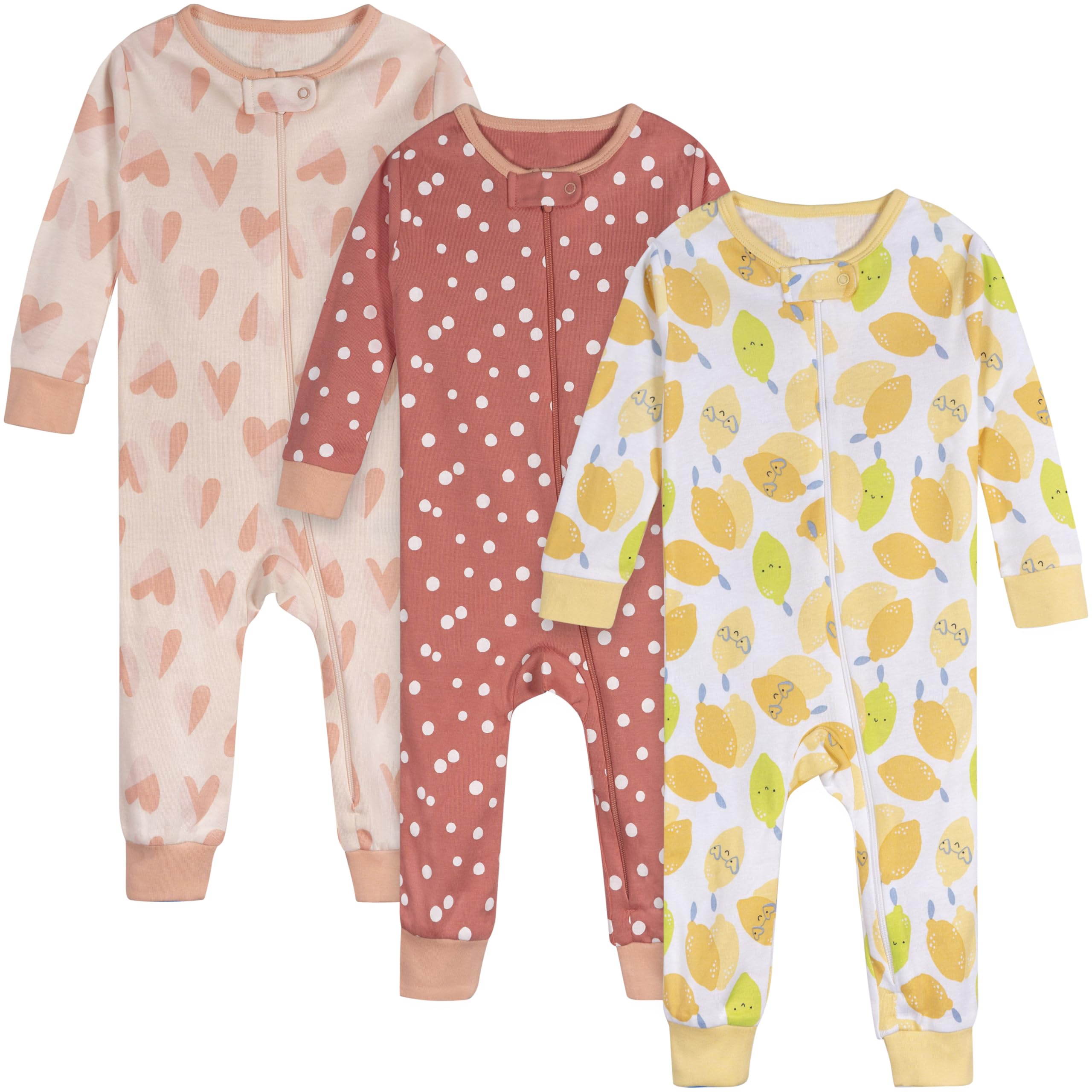 Onesies Brand Baby Girls' 3-Pack Snug Fit One-Piece Cotton Pajamas, Lemons, 18 Months Image
