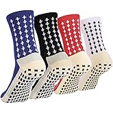 wonhag Men's Soccer Socks Anti Slip 1/3/4 Pairs Non Slip Gripper Pads for Football Basketball Sports With Grippers Socks