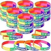 Ferreve 50 Pcs Autism Awareness Silicone Bracelet Inspirational Bracelet Colorful Puzzle Pieces Ribbons Stretch Wristbands for Women Men Gifts, Autism Awareness Accessories Rubber Wristbands Bulk