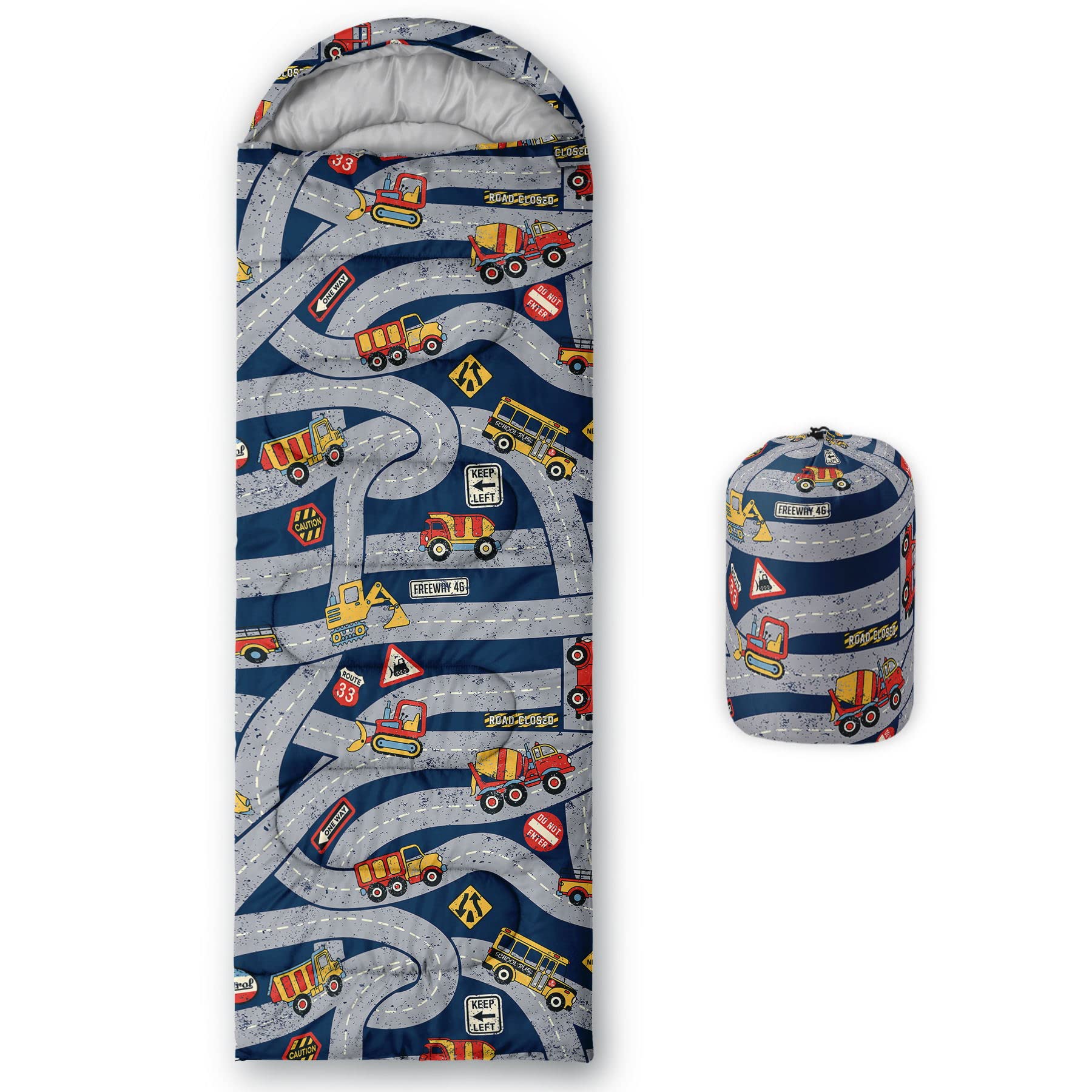 HOSIMA Sleeping Bags,Toy Truck Construction Vehicles Printeded Lightweight Warm Portable Outdoor Indoor Waterproof Cold Resistant Sleeping Bag for Camping Hiking (Truck)