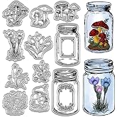CRASPIRE Vintage Bottle Clear Rubber Stamp Glass Jar Plants Mushroom Flowers Transparent Silicone Seals Stamp Retro for Journaling Card Making DIY Scrapbooking Handmade Photo Album Notebook Decor